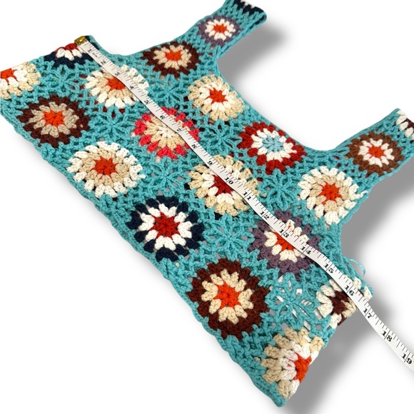 Altar'd State Granny Square Crochet Turquoise Multi Crop Tank Top One Size - Picture 5 of 9